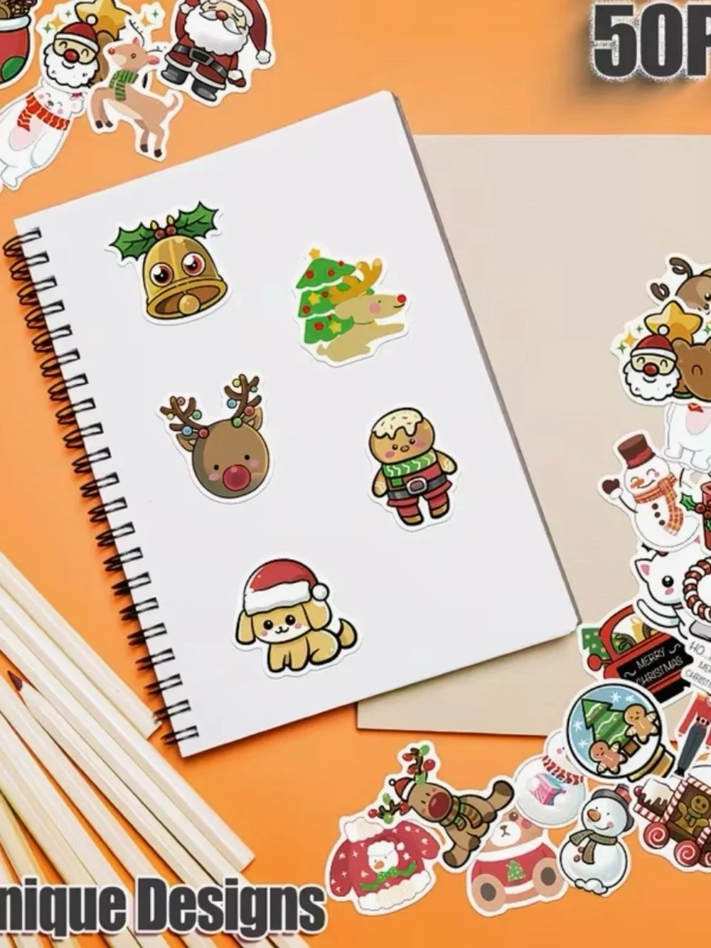 50 Christmas Cartoon Stickers Cute & Festive Crafts Kids School Party